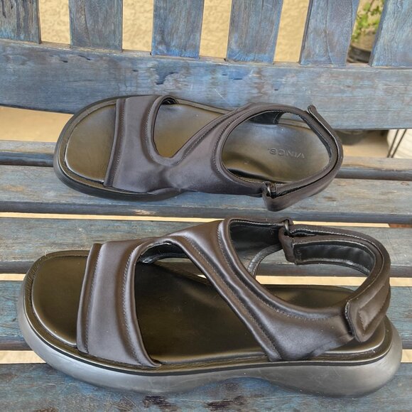 Vince Fresca Womens Sandals Size 8 Black Leather Open Toe Platform Hook & Loop - Picture 7 of 9